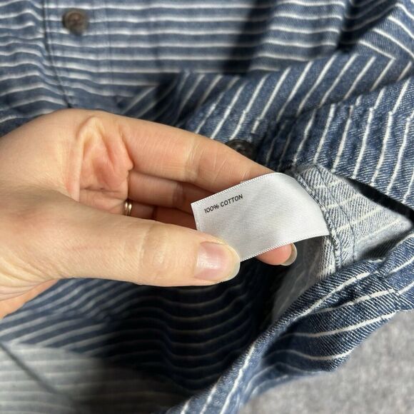 Duluth Trading Shirt Men’s Large Free Swingin Flannel Slim Fit Abyss Blue Stripe - Picture 7 of 7